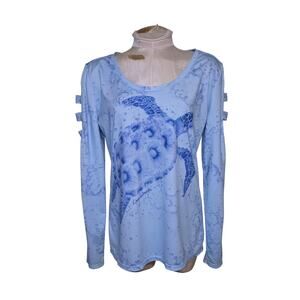 Reel‎ Legends Linnea Szymanski Keep it Cool Turtle Womens Blue Top Size M